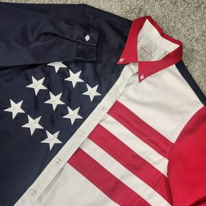 Vtg‎ Panhandle Slim Western Shirt Womens Large Flag Patriotic Stars Stripes USA